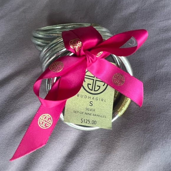 🩶SET OF 3 Budhagirl all weather bangles Silver pool summer 7.5” around inside - Picture 2 of 4